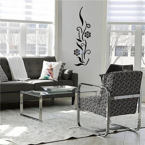 3D Flower Acrylic Wall Sticker for Bedroom Living Room Sofa Backdrop (Black) - Picture 4 of 6